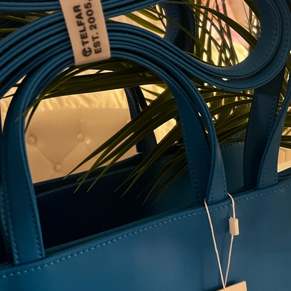 💙 SET NWT TELFAR Cyan blue SET of TWO - medium & small shopping bag totes 💙 - Picture 6 of 14
